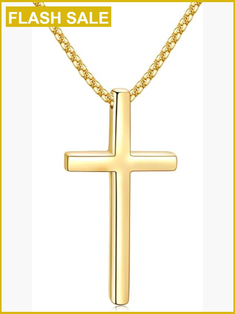Stainless Steel Cross Pendant Necklace With Box Chain 24 Inch Christian Jewelry